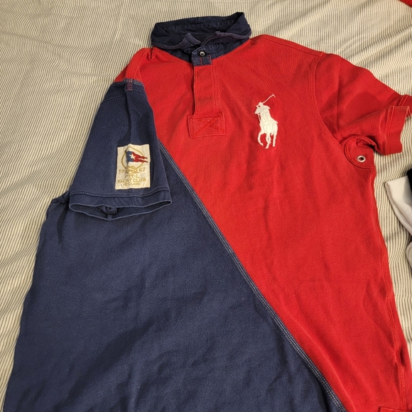 POLO RED AND BLUE W SLEEVE PATCH BIG PONY - Picture 1 of 1